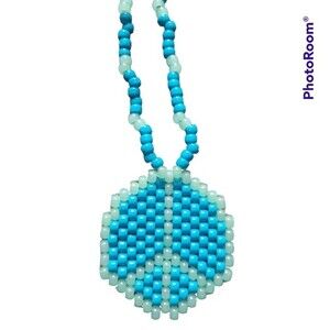 Glow in the Dark Peace Sign Pony Bead [Kandi] Necklace